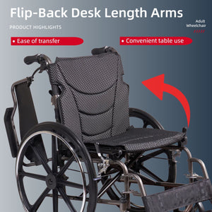 Lightweight Foldable Manual Wheelchair for Adults with Double Brakes