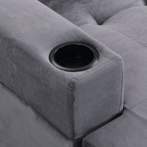 Modern Sectional Sofa Set with L Shape Chaise Lounge and Storage in Grey Velvet Fabric