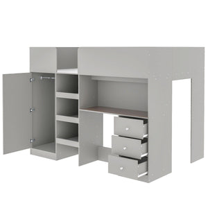 Loft Bed With Built In Wardrobe, Desk, Shelves, And Drawers