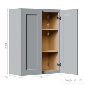 Gray Shaker Solid Wood Wall Cabinet with Soft-Close Doors