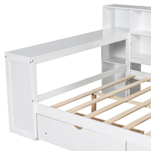Platform Bed With Storage Shelves, Drawers, Charging Station, LED, Desk