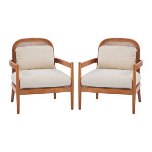 Elliston Rattan Backrest Solid Wood Accent Chair with Cushions - Set of 2