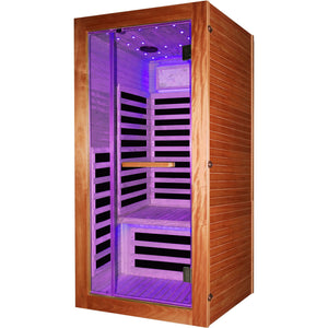Single Person Sauna Room With LED Lighting, Epoxy Heating Plates, And Compact Design - American White Oak