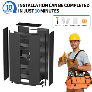 Heavy Duty Rolling Cabinet With Lock, Garage Storage Cabinet, 4 Adjustable Shelves For Tool Organization