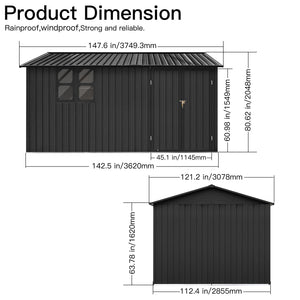 12x10 ft Metal Garden Shed Outdoor Storage