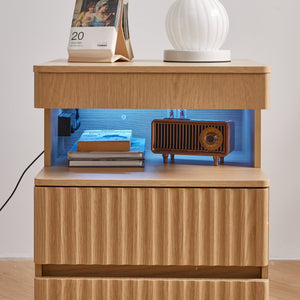 Modern Bedside Table with Gun Drawer,Bedside Table with Charging Station