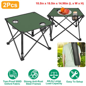 2Pcs Foldable Camping Table Portable Picnic Table Lightweight Travel Desk with 2 Cup Holders/Table Carrying Bag