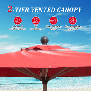 Rectangle Patio Umbrella with Crank Lift and Tilt Function, Brick