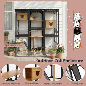 Outdoor Cat Enclosure With Sleeping Houses, Jumping Platforms, Scratching Post