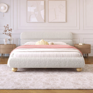 Queen Size Low Profile Upholstered Bed - White