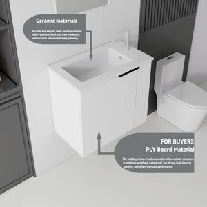 22 Inch Floating Bathroom Vanity with Sink, Soft-Close Door, Ceramic Sink, Plywood