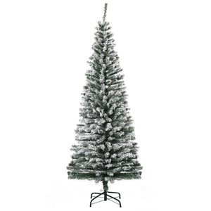 6' Slim Artificial Christmas Tree with Snow-Flocked Finish - White