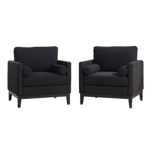 Wide Modern Farmhouse Performance Accent Chair With Legs, Wood Base