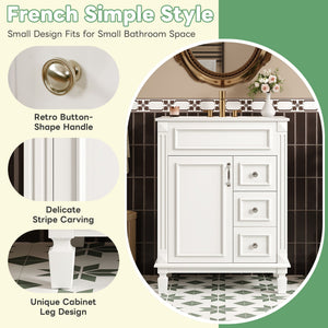 Bathroom Vanity With Sink, Compact Cabinet & 2 Drawers And Adjustable Shelf