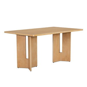 Dining Table Set With 6 Upholstered Chairs, Rectangular Table With Cutout Legs