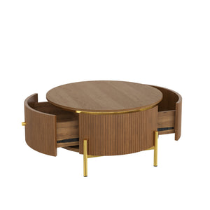 Modern Round Coffee Table with 2 Large Drawers Storage Accent Table