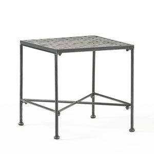 Outdoor Square Side Table with X Shaped Iron Frame - Black