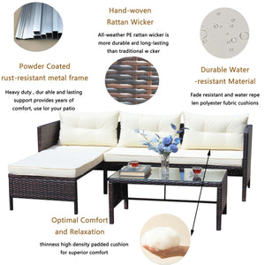 Outdoor Patio Furniture 3-Piece Conversation Set with Wicker Rattan Sectional Sofa