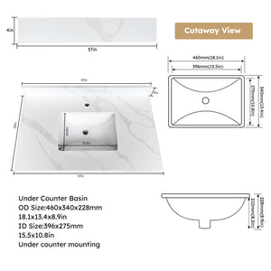 37-inch Quartz Bathroom Vanity Top with Undermount Single Bowl