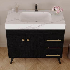 36" Freestanding Bathroom Vanity with Ceramic Sink and Faux Marble Top