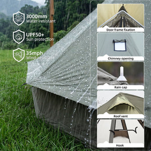4 Season Bell Tent 13.1FT, Green Waterproof Glamping Yurt Tent