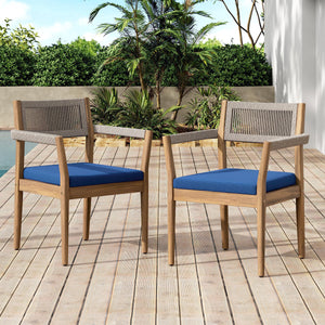 Braided Acacia Wood Outdoor Dining Chairs Set of 4