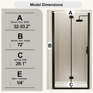 Semi Frameless Bifold Pivot Shower Door, Reversible Installation