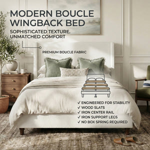 52.7" Tall Upholstered Wingback Queen Platform Bed Frame