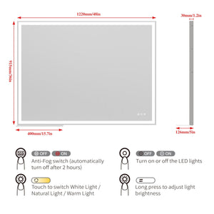 LED Bathroom Vanity Mirror Wall Mounted Adjustable / Warm / Natural Lights Anti-Fog Touch Switch With Memory Modern Smart Large Bathroom Mirrors