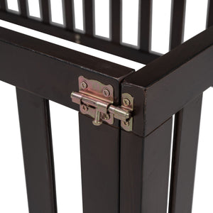 Twin Size Floor Bed Frame With Fence And Door - Walnut