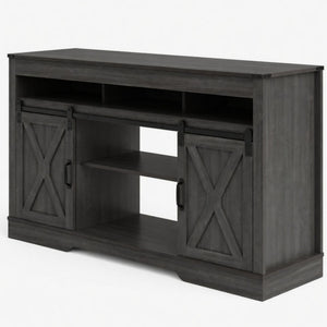 Farmhouse TV Stand With Sliding Barn Doors & Adjustable Storage