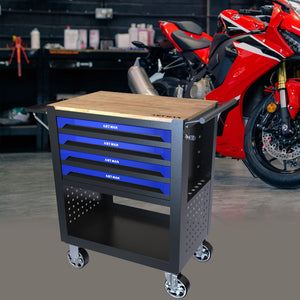 4 Drawers Multifunctional Tool Cart With Wheels And Wooden Top