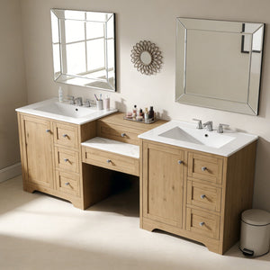 Double Sink Bathroom Vanity With Countertop, 2 Ceramic Sinks, 6 Drawers