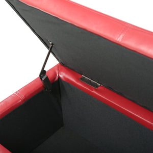 Upholstered PU Leather Storage Ottoman, Solid Wooden Legs