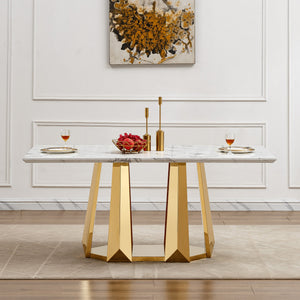 70'' Faux Marble Dining Table for 6 People