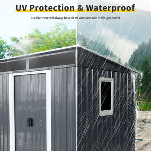 Outdoor Metal Storage Shed With Window And Transparent Plate For Garden, Lawn