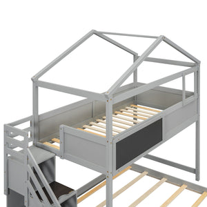 House Style Bunk Bed With Storage Staircase And board