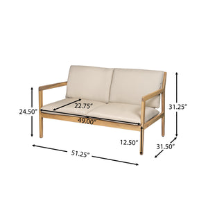 Outdoor Acacia Wood Loveseat with Coffee Table, Light Teak Frame