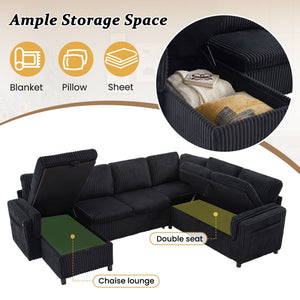 Convertible U-Shaped Sectional Sofa Bed With USB Ports And Storage