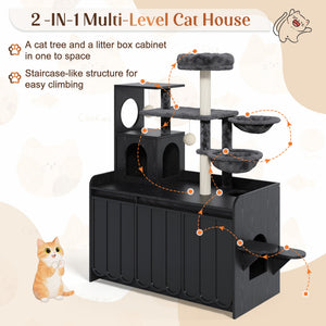 50.6" Cat Tree with Litter Box Enclosure and Sisal Scratching Post