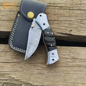 Custom Handmade Folding knife with Ram horn handle-0803
