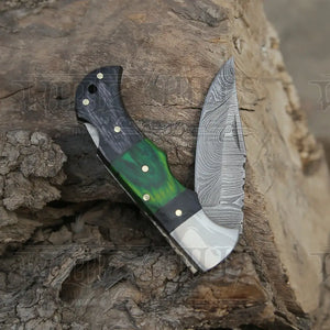 6.5" Handmade Damascus Pocket Knife - Folding Pocket Knife - Color Wood Handle WH 5034