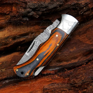 6.5" Handmade Damascus Pocket Knife - Folding Pocket Knife - Colored Wood Handle WH 5042