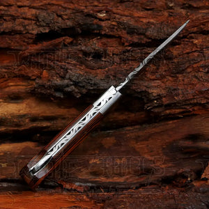 6.5" Handmade Damascus Pocket Knife - Folding Pocket Knife - Colored Wood Handle WH 5042