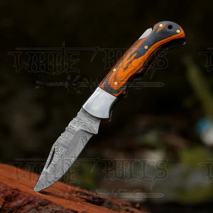 6.5" Handmade Damascus Pocket Knife - Folding Pocket Knife - Colored Wood Handle WH 5042