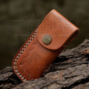 6.5" Handmade Damascus Pocket Knife - Folding Pocket Knife - Red Wood Handle WH 5040