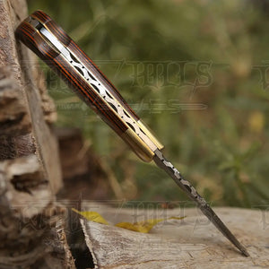 6.5" Handmade Damascus Pocket Knife - Folding Pocket Knife - Stained Wood Handle WH 5029