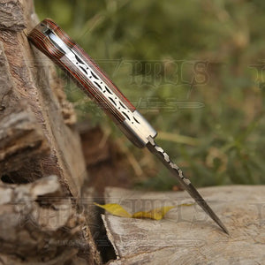 6.5" Handmade Damascus Pocket Knife - Folding Pocket Knife - Stained Wood Handle WH 5030