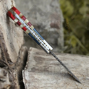 6.5" Handmade Damascus Pocket Knife - Folding Pocket Knife - Texas Flag Handle WH 5031