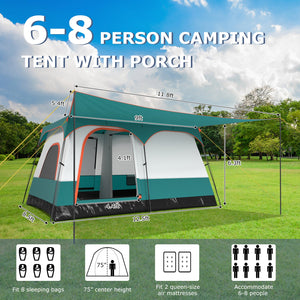 6-8 Person Camping Tent with Double Rooms and 2 Doors